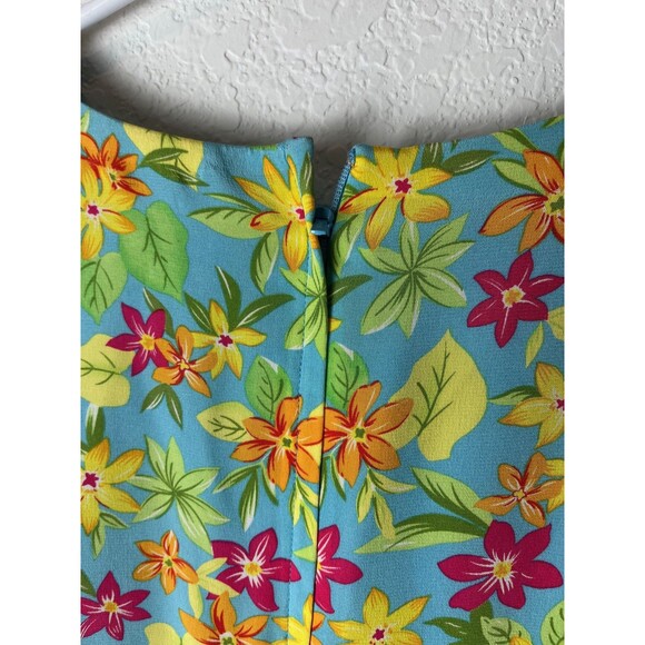 Maggy London Dress Womens 4 Blue Floral Silk Short Sleeve Fitted Sheath Spring - Picture 3 of 6